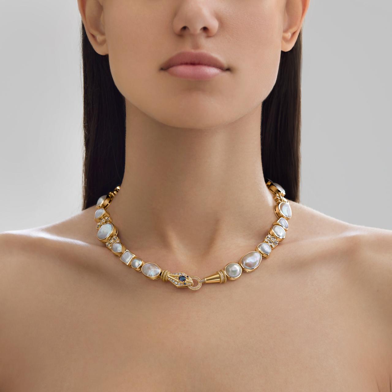 Snake Stones Gold Necklace